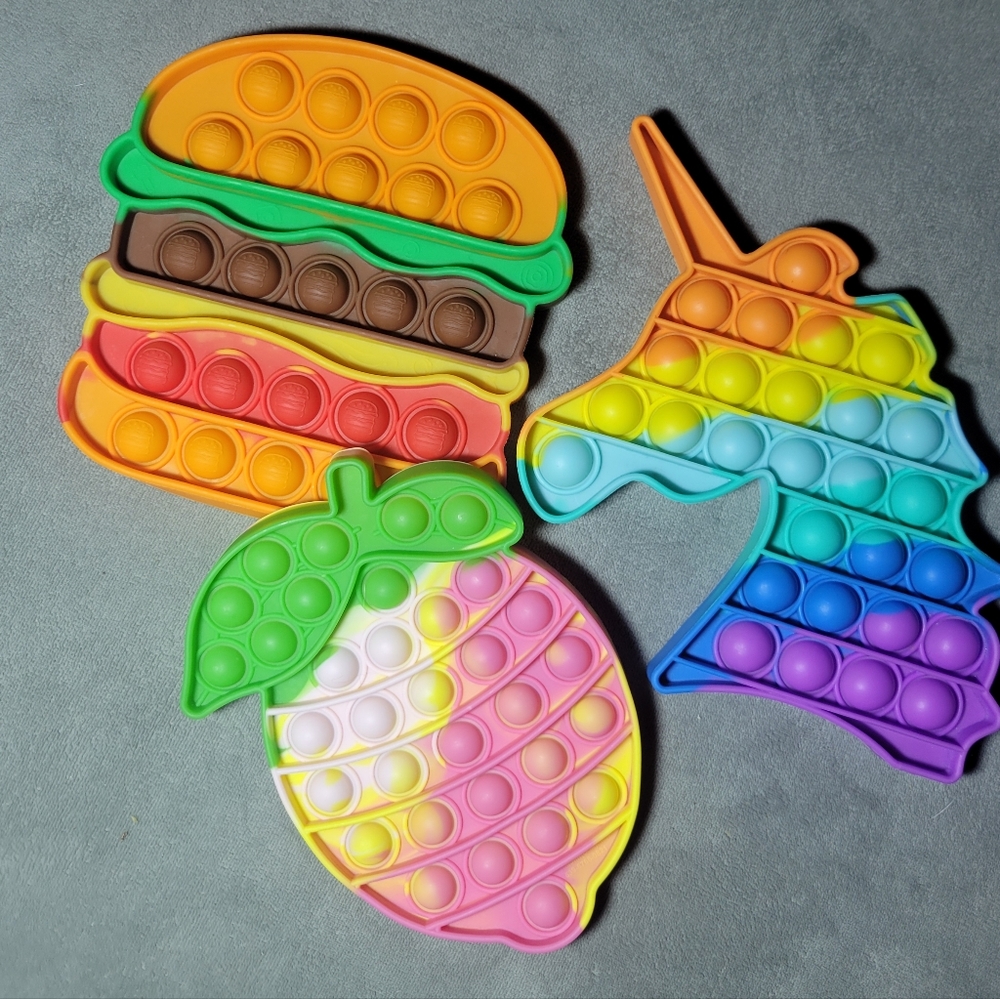 Colorful Pop It Fidget Toy Set Unicorn Fruit Burger Rainbow Kids Anxiety Popper